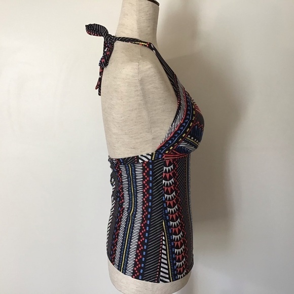 BAR lll Halter Top Tankini Swimsuit Tribal Boho Multicolor Size S - Picture 2 of 7